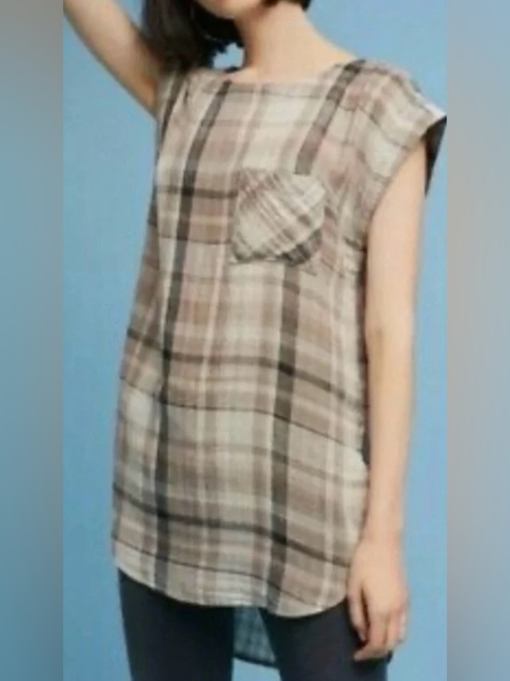 Akemi + Kin by Anthropologie Beige & Black Plaid Sleeveless Tunic - Size XS